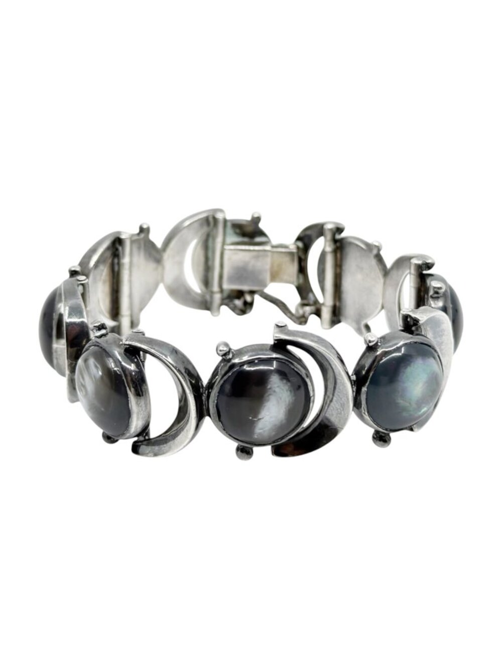 Vintage Antonio Pineda Mexico 970 sterling silver black mother of pearl bracelet
